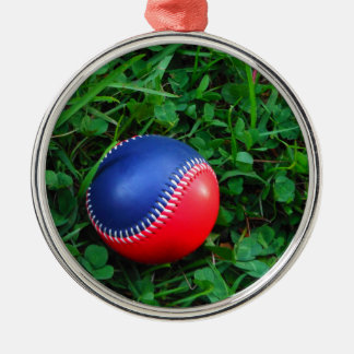 Red & Blue Baseball med vit slitning Julgransprydnad Metall