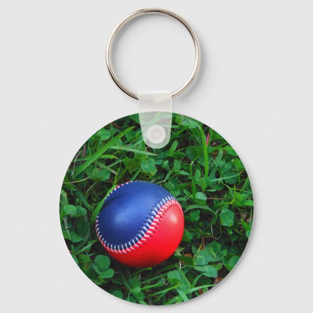 Red & Blue Baseball med vit slitning Nyckelring (Framsida)