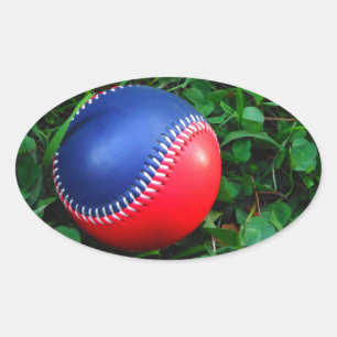 Red & Blue Baseball med vit slitning Ovalt Klistermärke