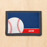 Red Blue Baseball Personlig Kids Namn<br><div class="desc">Den här söta basebollplånboken ger en underbar gåva till en liten pojke. Anpassa enkelt det här anpassade namnet!</div>