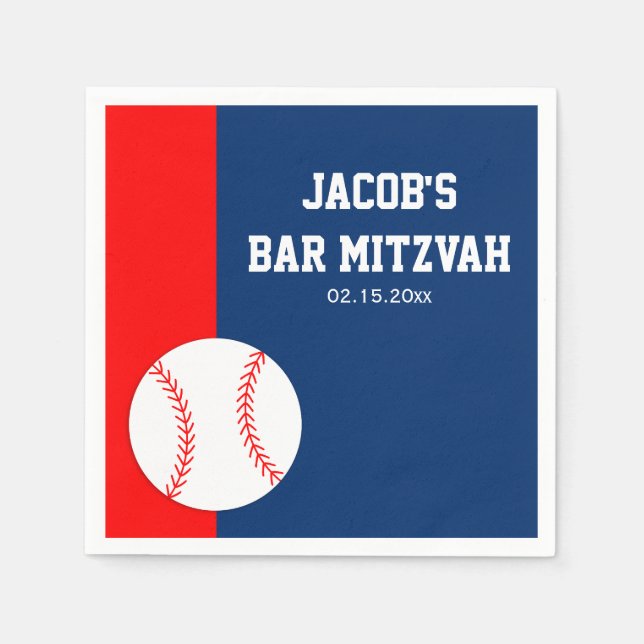 Red Blue Baseball Pub Mitzvah Personlig Pappersservett (Framsidan)