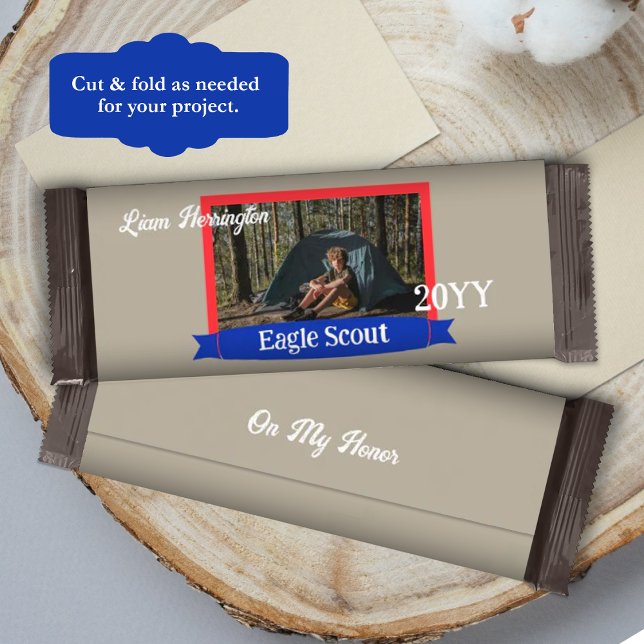 Red, Blue, Beige Eagle Scout Candy Bar Wrapper Flygblad (Red, blue, beige Eagle Scout Court of Honor Chocolate Bar Label, DIY candy bar wrapper)