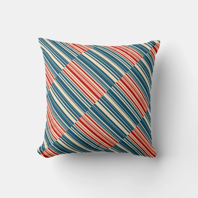 Red Blue Beige Rand Kudde (Framsida)