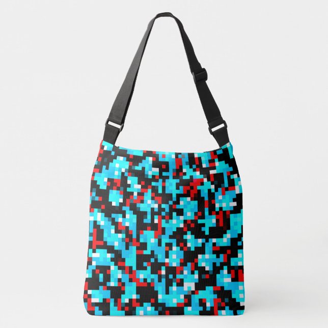 Red Blue Black White Pixel Abstrakt Mönster Axelväska (Framsida)