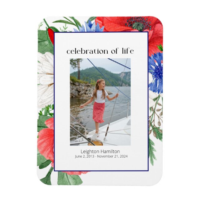 Red Blue Blommigts Photo Colleral Magnet (Vertikal)