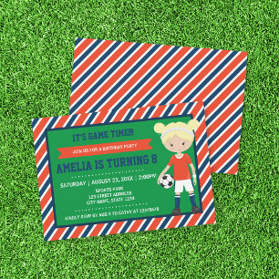 Red Blue Blonde Girl Ocer Birthday-inbjudan Inbjudningar
