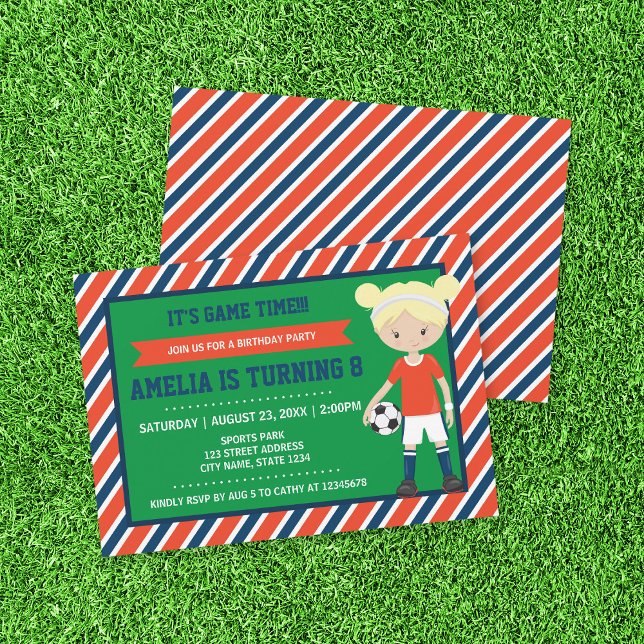 Red Blue Blonde Girl Ocer Birthday-inbjudan Inbjudningar (Skapare uppladdad)