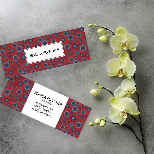 Red BLue Bubbles Minimalist Coola Circles Mönster Mini Visitkort (Red BLue Bubbles Minimalist Cool Circles Pattern Mini Business Card
)