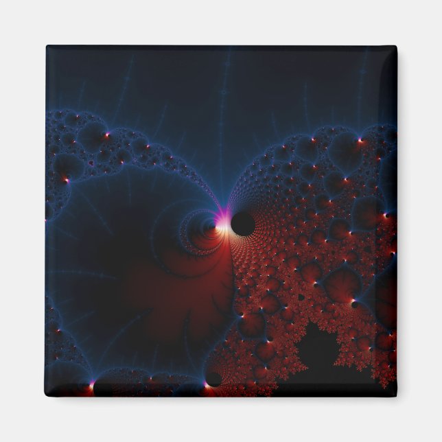 Red Blue Cells Fractal Art Magnet (Framsidan)