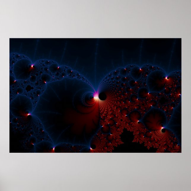 Red Blue Cells Fractal Art Poster (Framsidan)