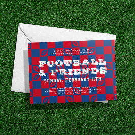 Red Blue Checkerboard Football Game Watch Party Inbjudningar