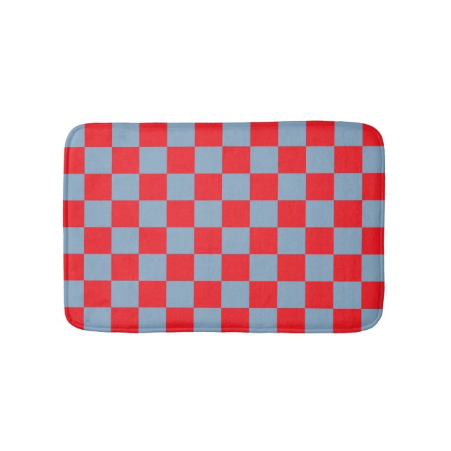Red Blue Checkered Gingham Mönster Badrumsmatta (Framsidan)