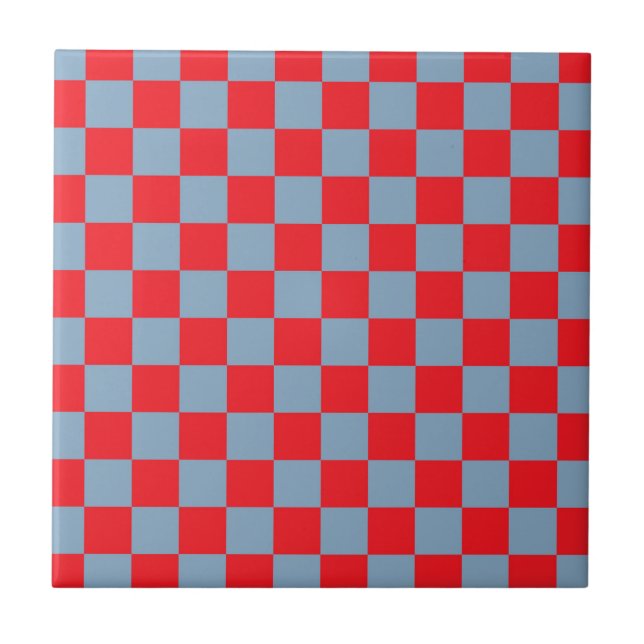 Red Blue Checkered Gingham Mönster Kakelplatta (Framsidan)