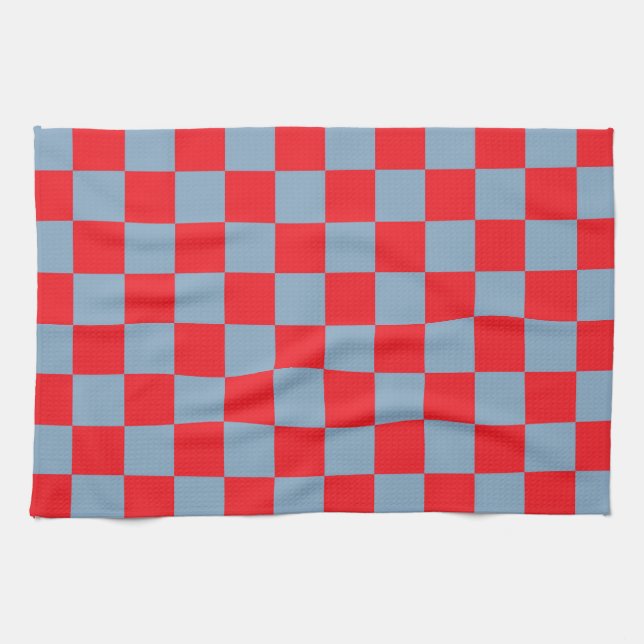 Red Blue Checkered Gingham Mönster Kökshandduk (Horisontell)