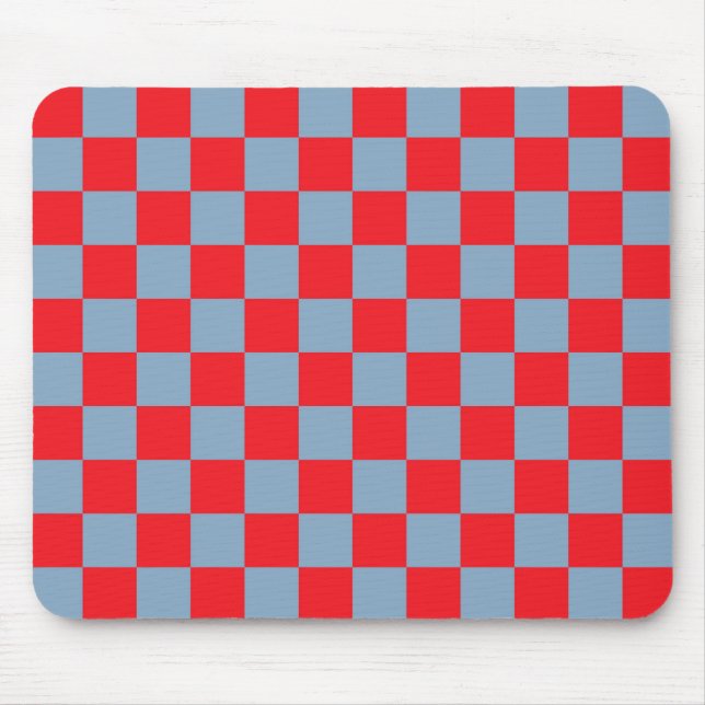 Red Blue Checkered Gingham Mönster Musmatta (Framsidan)
