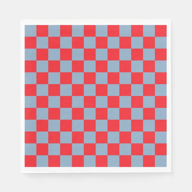 Red Blue Checkered Gingham Mönster Pappersservett (Framsidan)