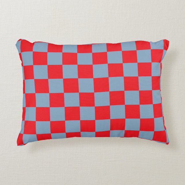 Red Blue Checkered Gingham Mönster Prydnadskudde (Framsidan)