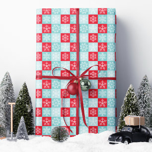 Red Blue Checkered Snowflake-jul Presentpapper