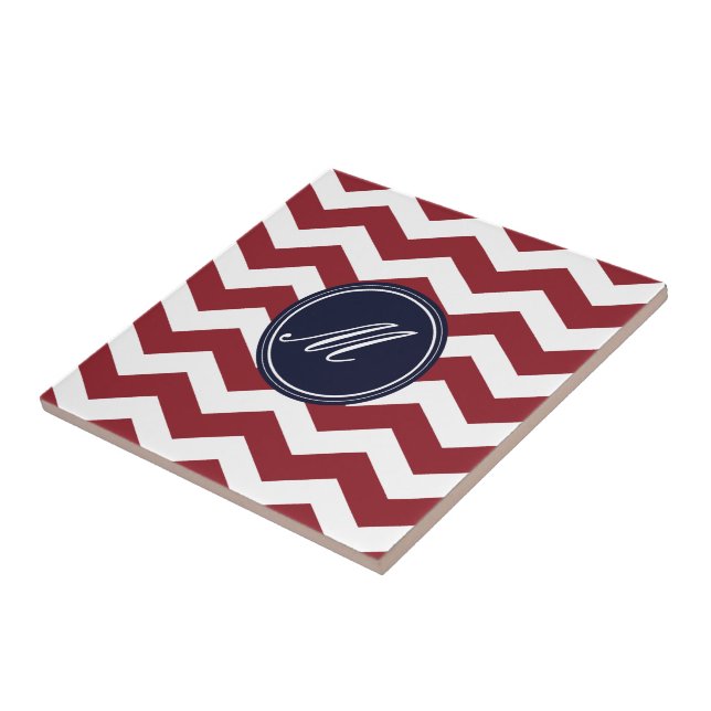 Red & Blue Chevron med monogram Pliles Kakelplatta (Sidan)