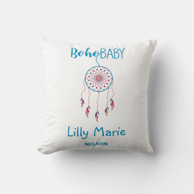 Red & Blue Colorful Boho Baby Dreamcatcher Kudde (Framsida)