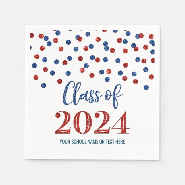 Red Blue Confetti klass 2024 Napkins Pappersservett (Framsidan)