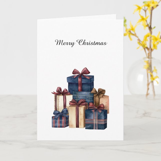 Red Blue Cream Country Christmas Gifts Kort (Gul blomma)