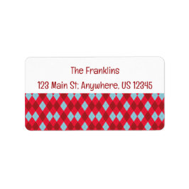 Red Blue & Crimson Christmas Argyle Address Adressetikett