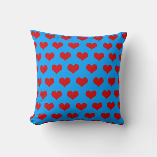 Red Blue Cute Mysigt Modern Romantic Chic Heart Kudde (Framsida)