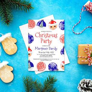 Red Blue Cute Ornamble Baubles jul Party Inbjudningar