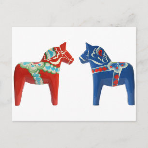 Red & Blue Dala Horse Vykort
