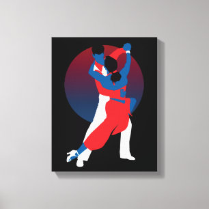 Red & Blue Dancing Silhouette - Tango dancers Canvastryck