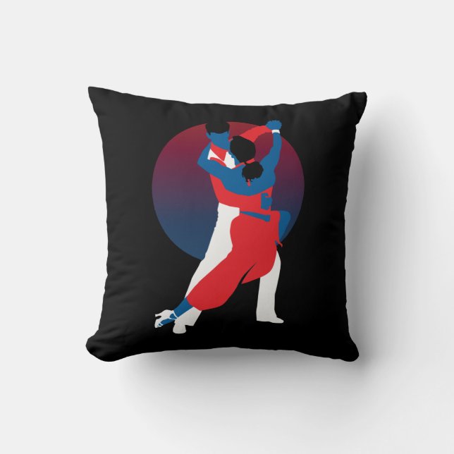 Red & Blue Dancing Silhouette - Tango dancers Kudde (Framsida)