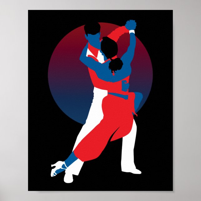 Red & Blue Dancing Silhouette - Tango dancers Poster (Framsidan)