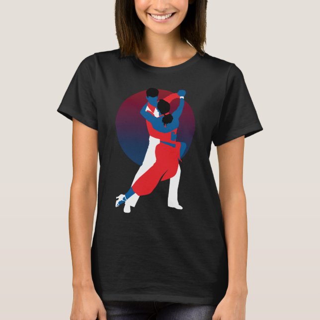 Red & Blue Dancing Silhouette - Tango dancers T Shirt (Framsida)