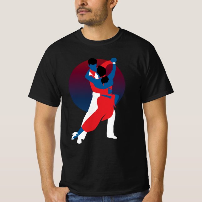 Red & Blue Dancing Silhouette - Tango dancers T Shirt (Framsida)