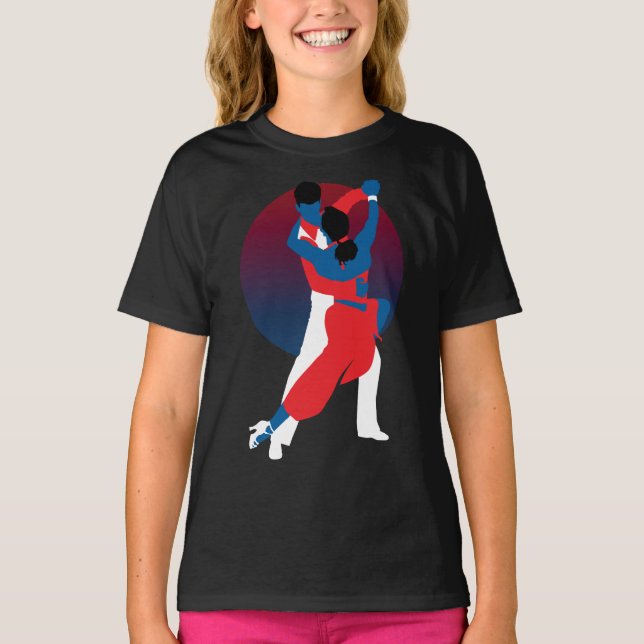 Red & Blue Dancing Silhouette - Tango dancers T Shirt (Framsida)