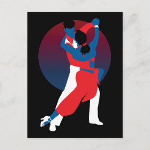 Red & Blue Dancing Silhouette - Tango dancers Vykort