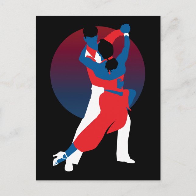 Red & Blue Dancing Silhouette - Tango dancers Vykort (Framsida)