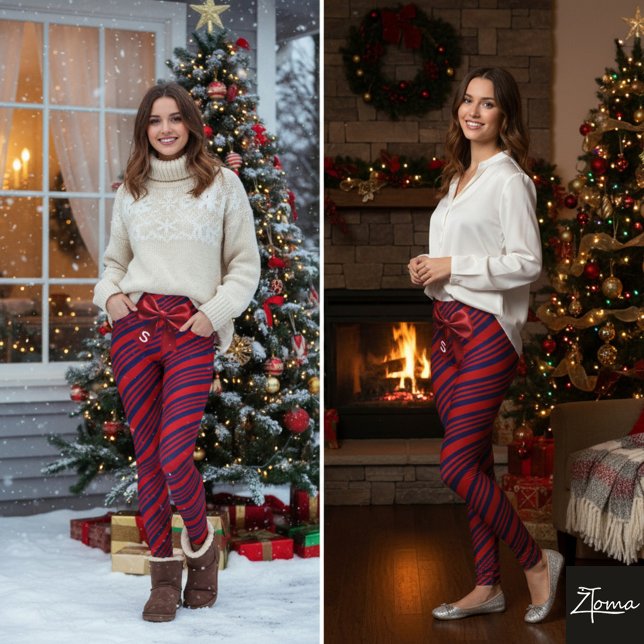 Red Blue Diagonal Stripes Ribbon Background Leggings (Skapare uppladdad)