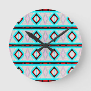 Red Blue Diamond Geometric Rand Mönster Modern Rund Klocka