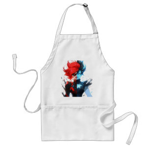 Red Blue Fire Ice Tecknad Stil Anime Girl Förkläde