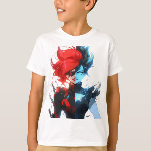 Red Blue Fire Ice Tecknad Stil Anime Girl T Shirt