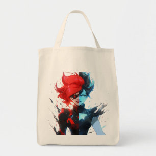 Red Blue Fire Ice Tecknad Stil Anime Girl Tygkasse