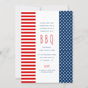 Red Blue Flagga BBQ Patriotic 4:e juli Party Invi Inbjudningar