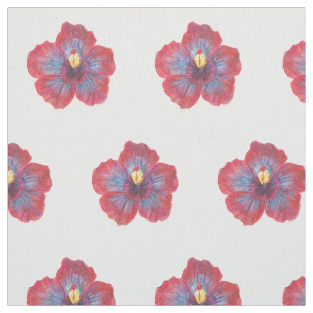 Red Blue Flower Watrecolor Teckning Fabric Tyg (Provkarta)