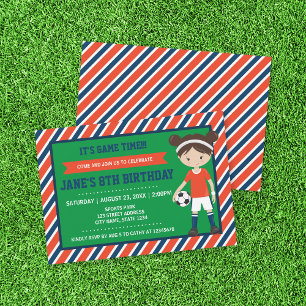 Red Blue Football Girl Birthday bjudande Inbjudningar