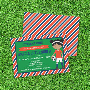 Red Blue Football Soccer Girl Birthday-inbjudan Inbjudningar