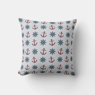 Red Blue Frakt Wheel Anchor Mönster Kudde