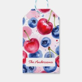 Red Blue Fruit Cherry Berry Mönster Presentetikett