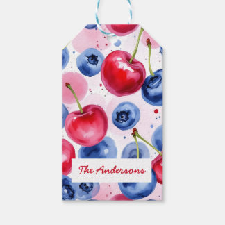 Red Blue Fruit Cherry Berry Mönster Presentetikett